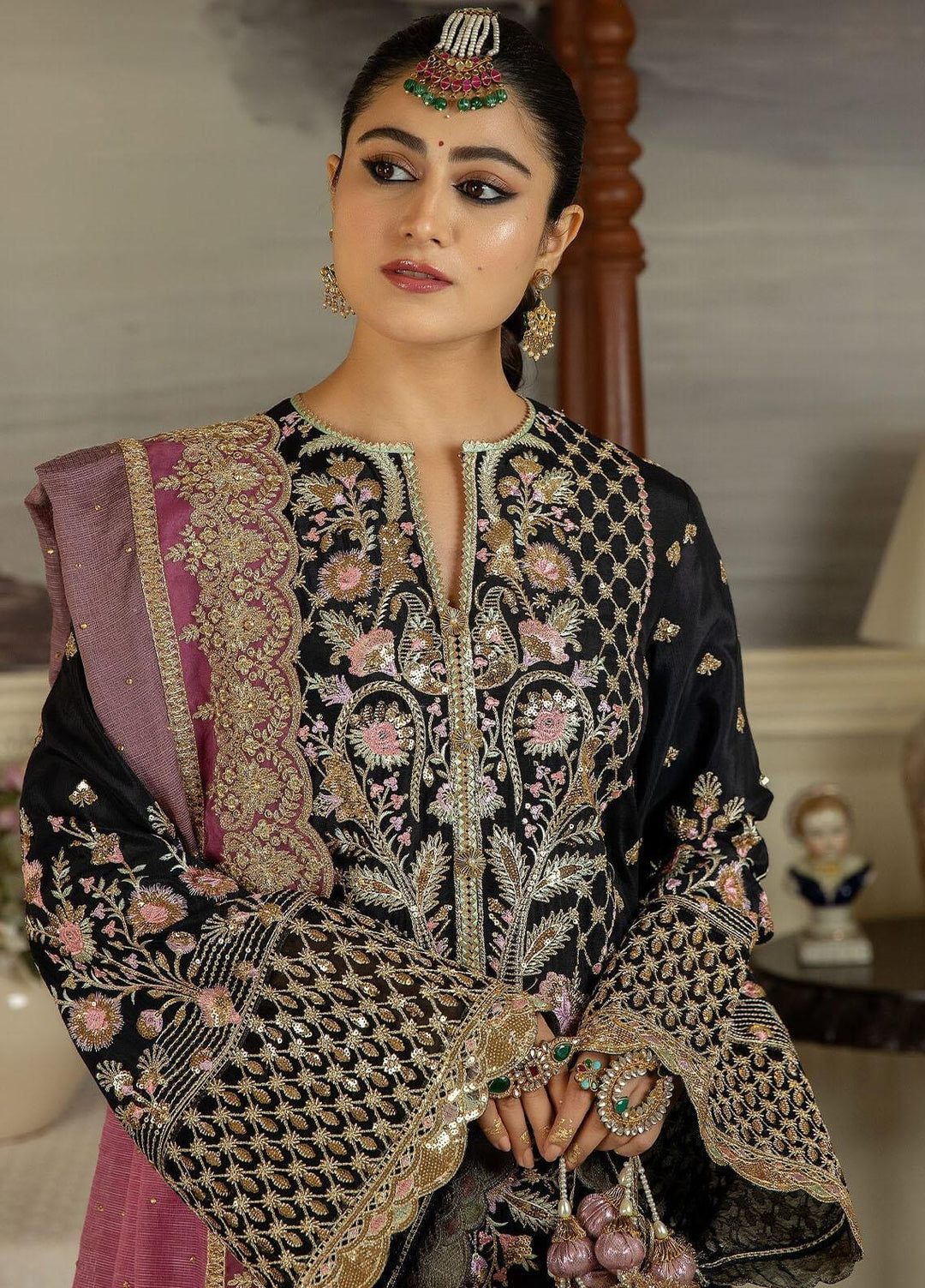 Jahaan Ara By Serene Premium Embroidered Raw Silk Suits Unstitched 3 Piece SP23JA SRS-08 Inaayat - Luxury Collection
