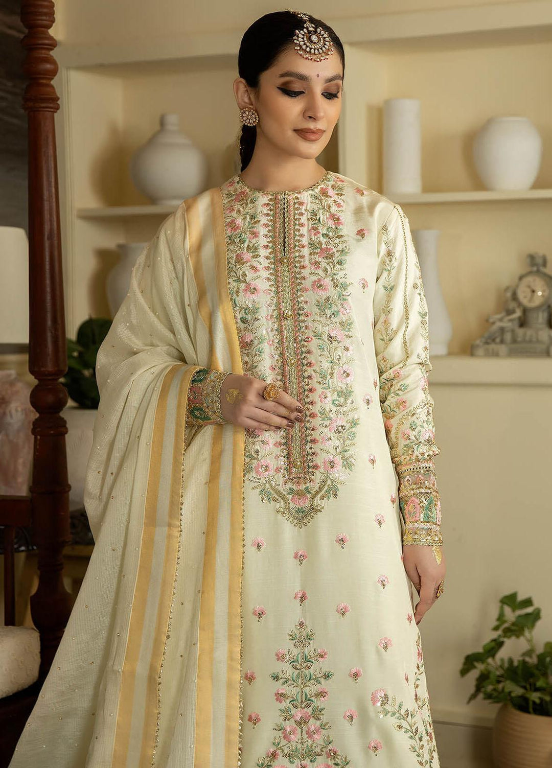 Jahaan Ara By Serene Premium Embroidered Raw Silk Suits Unstitched 3 Piece SP23JA SRS-09 Seher - Luxury Collection