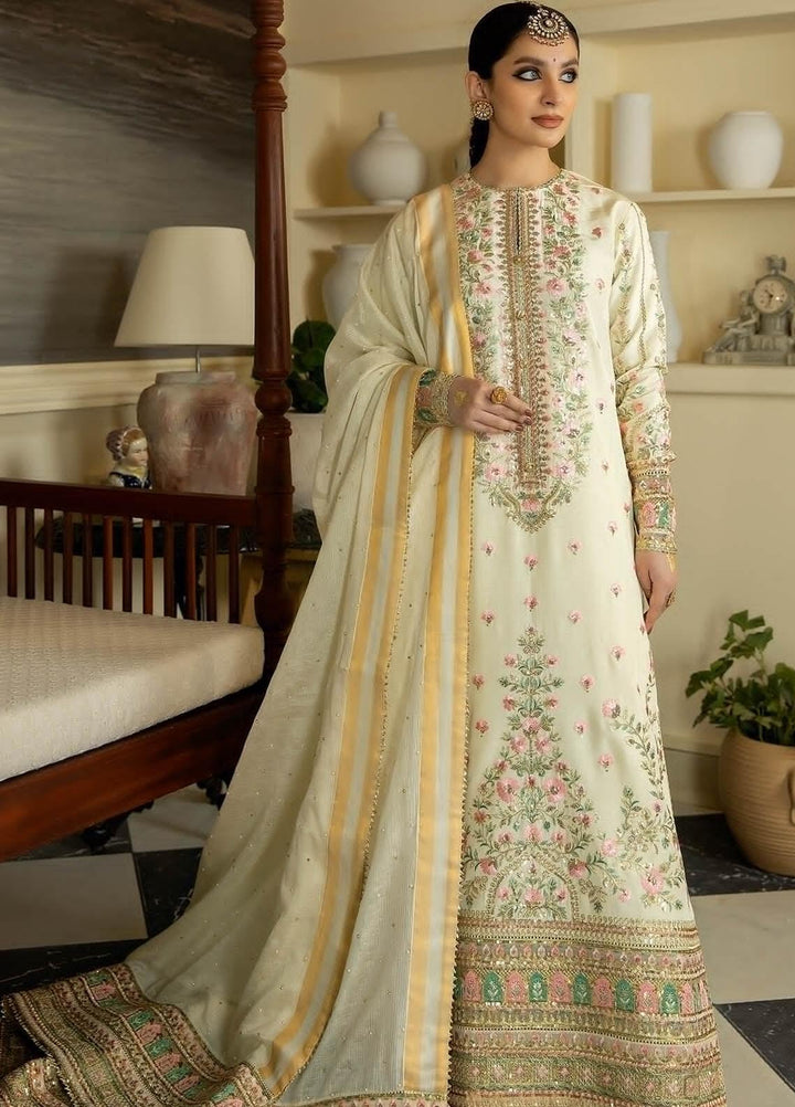 Jahaan Ara By Serene Premium Embroidered Raw Silk Suits Unstitched 3 Piece SP23JA SRS-09 Seher - Luxury Collection