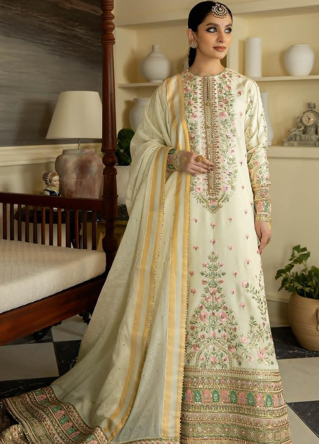 Jahaan Ara By Serene Premium Embroidered Raw Silk Suits Unstitched 3 Piece SP23JA SRS-09 Seher - Luxury Collection