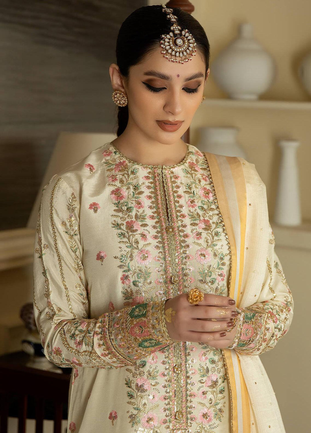 Jahaan Ara By Serene Premium Embroidered Raw Silk Suits Unstitched 3 Piece SP23JA SRS-09 Seher - Luxury Collection