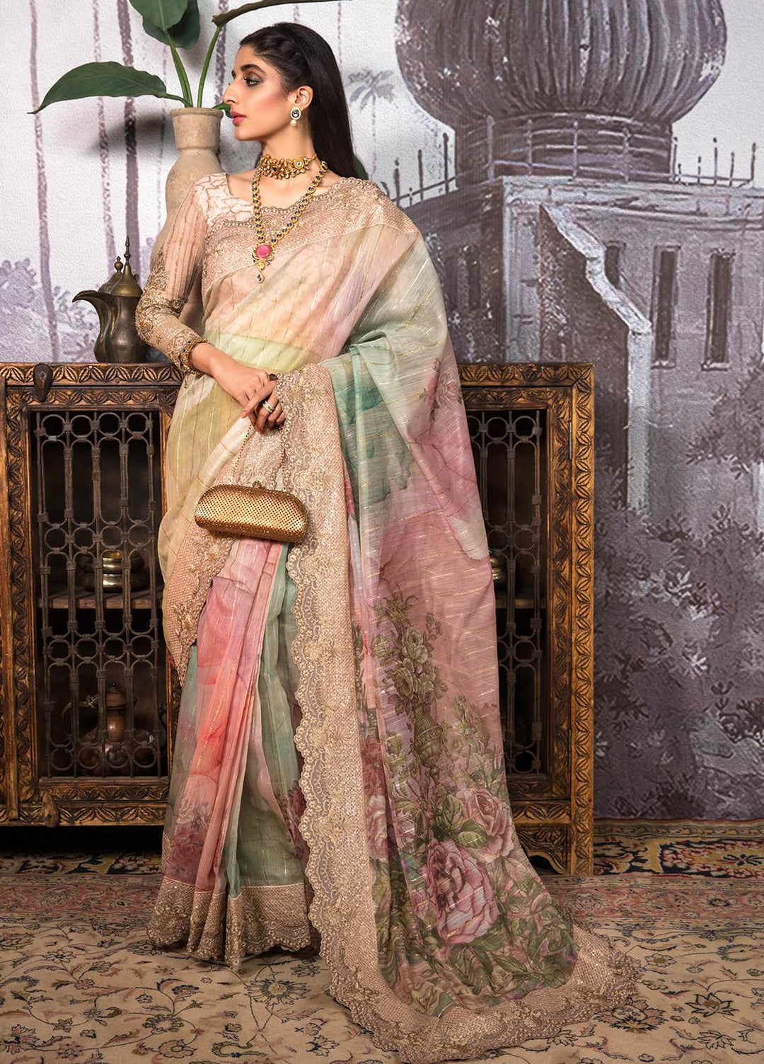 Jahan Aara By Nayab Embroidered   Unstitched Saree NB23JA NS-001 Dhanak - Premium Collection