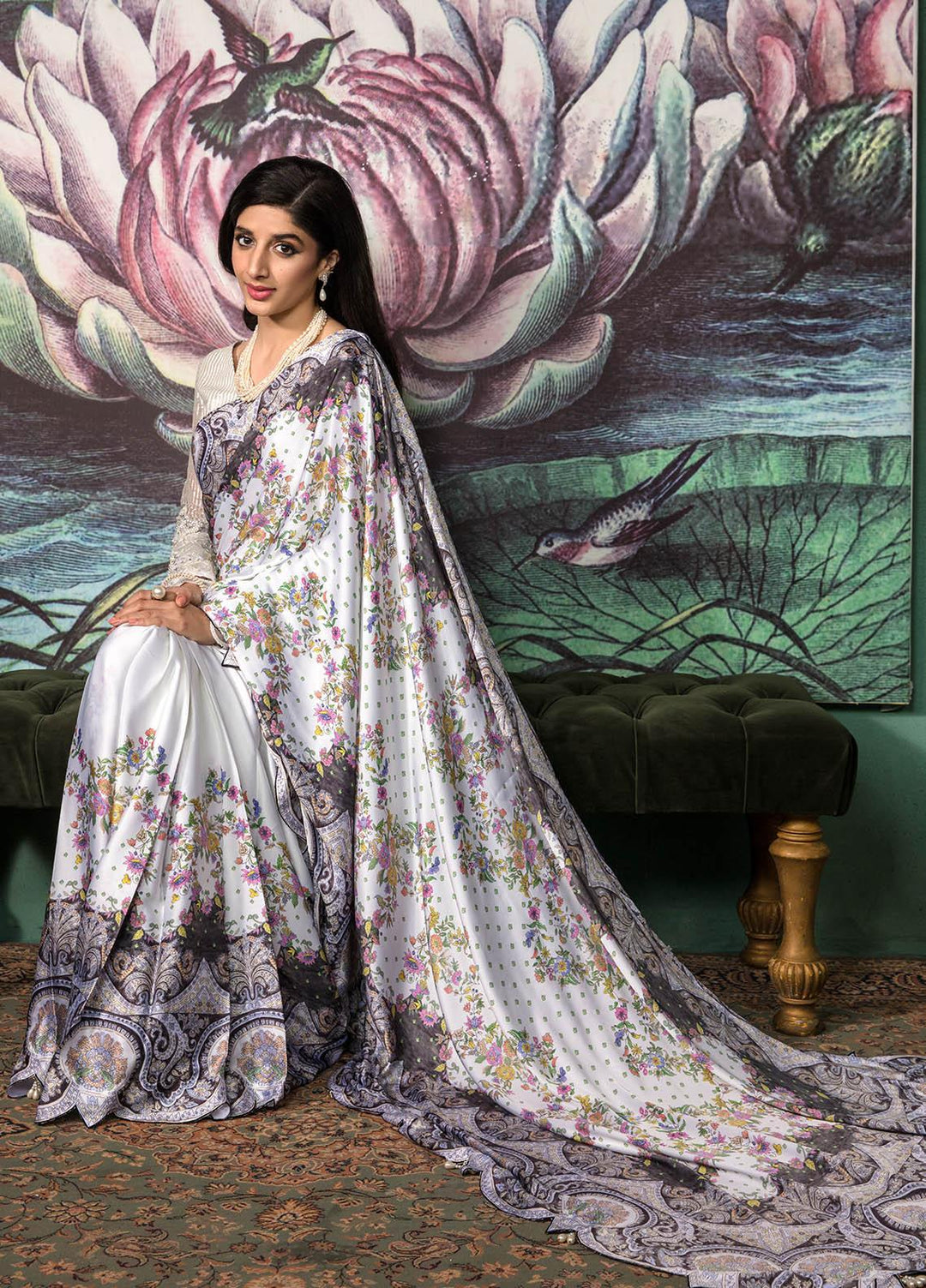 Jahan Aara By Nayab Embroidered   Unstitched Saree NB23JA NS-003 MEHKA - Premium Collection