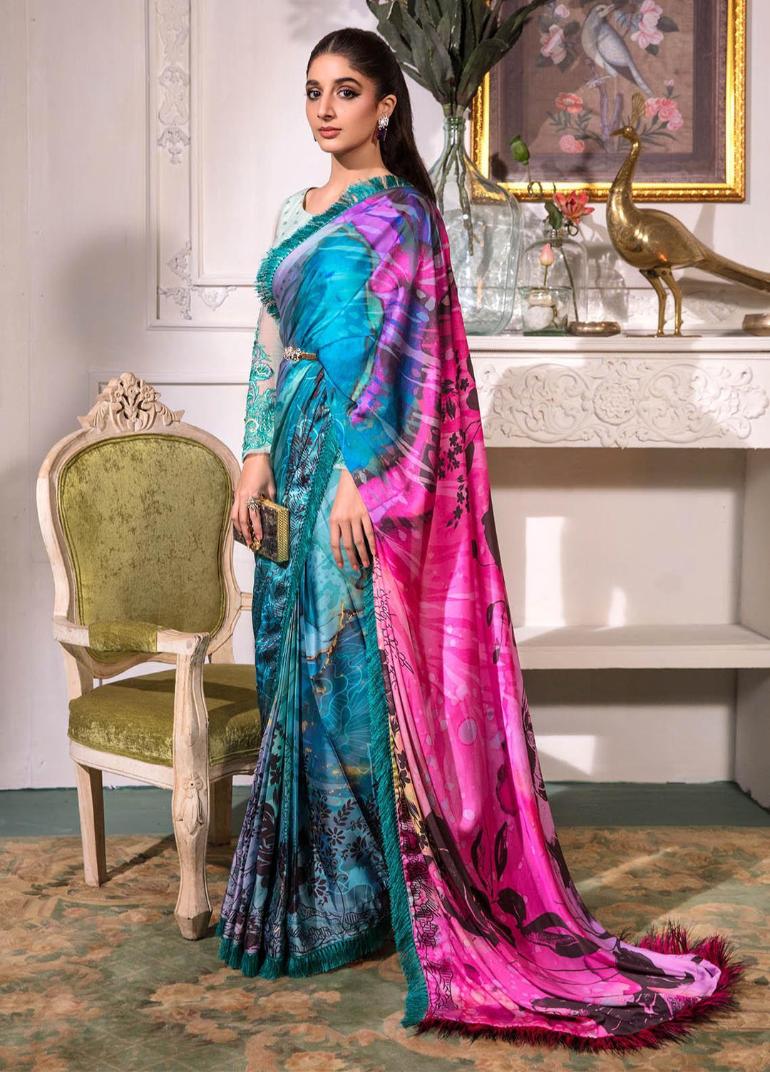 Jahan Aara By Nayab Embroidered   Unstitched Saree NB23JA NS-008 AYRA - Premium Collection