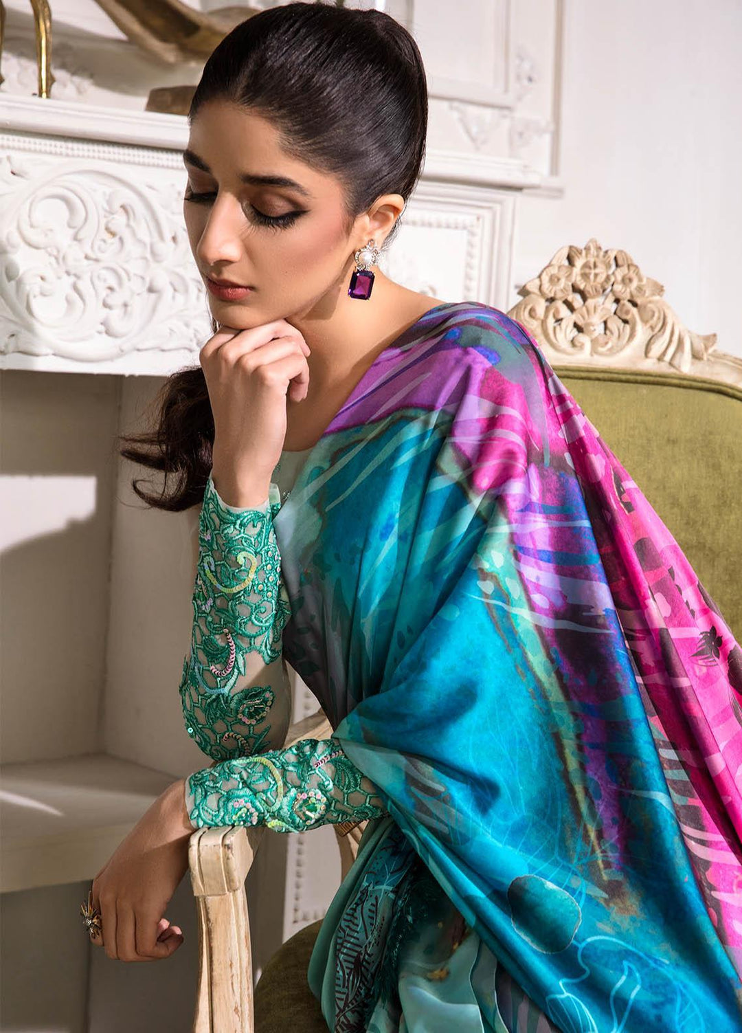 Jahan Aara By Nayab Embroidered   Unstitched Saree NB23JA NS-008 AYRA - Premium Collection