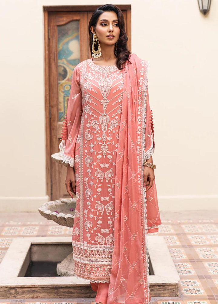 Jahan Ara By Shamooz Embroidered Chiffon Suits Unstitched 4 Piece SHM24JA SU-084 Coral - Festive Collection
