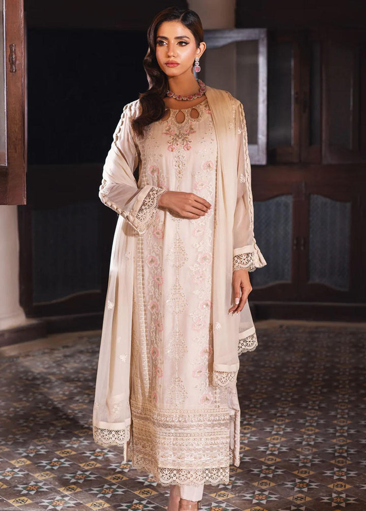 Jahan Ara By Shamooz Embroidered Chiffon Suits Unstitched 4 Piece SHM24JA SU-085 Light Fawn - Festive Collection