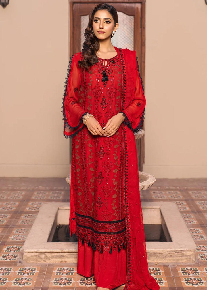 Jahan Ara By Shamooz Embroidered Chiffon Suits Unstitched 4 Piece SHM24JA SU-089 Burgundy - Festive Collection
