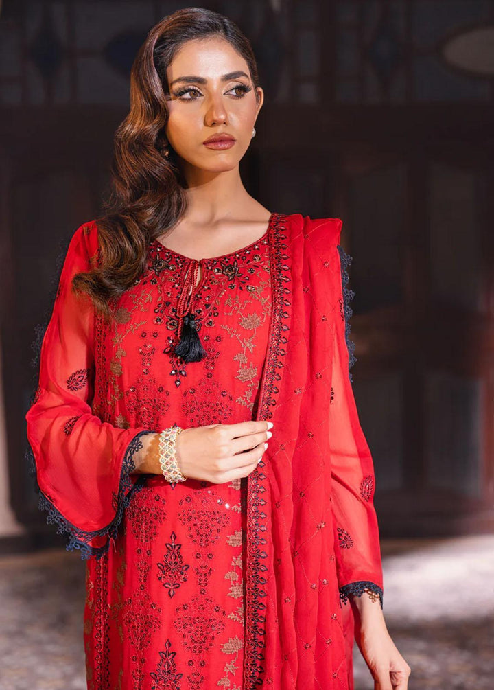 Jahan Ara By Shamooz Embroidered Chiffon Suits Unstitched 4 Piece SHM24JA SU-089 Burgundy - Festive Collection