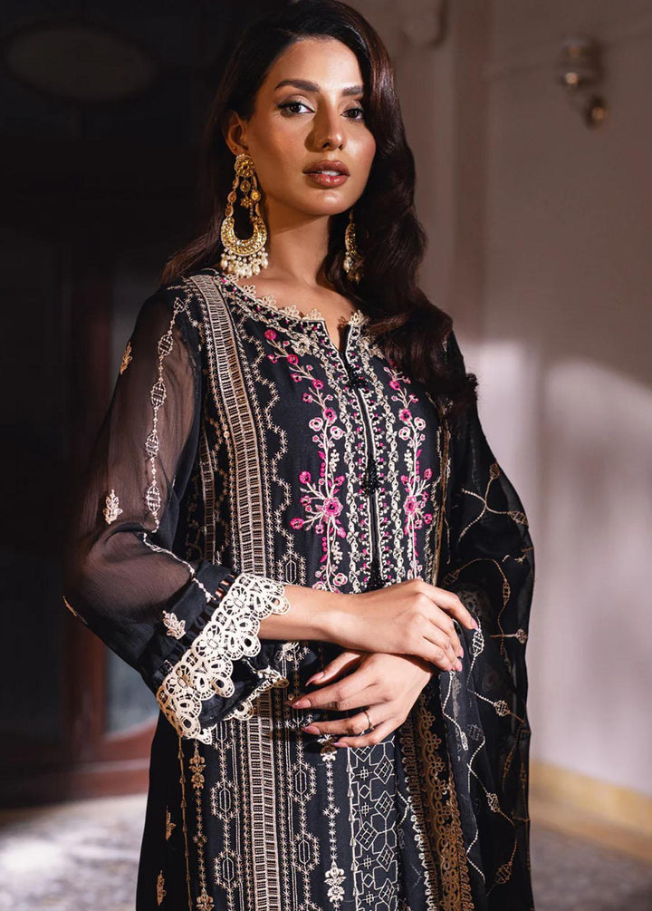 Jahan Ara By Shamooz Embroidered Chiffon Suits Unstitched 4 Piece SHM24JA SU-090 Black - Festive Collection