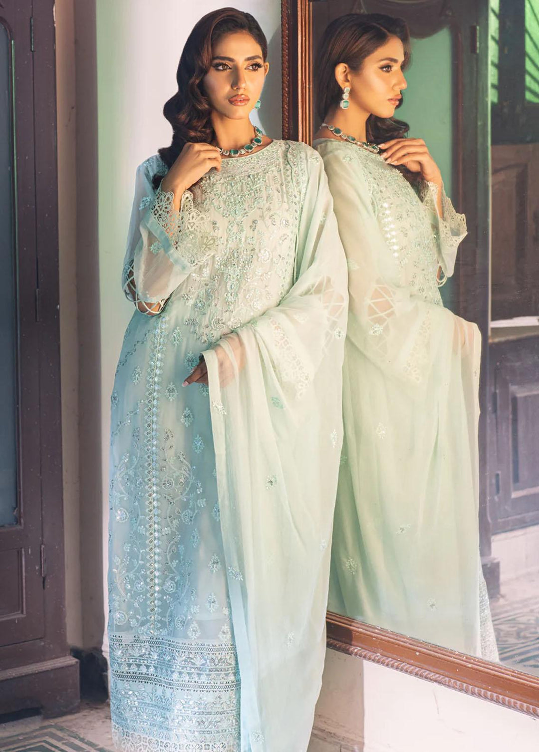 Jahan Ara By Shamooz Embroidered Chiffon Suits Unstitched 4 Piece SHM24JA SU-091 Opal - Festive Collection