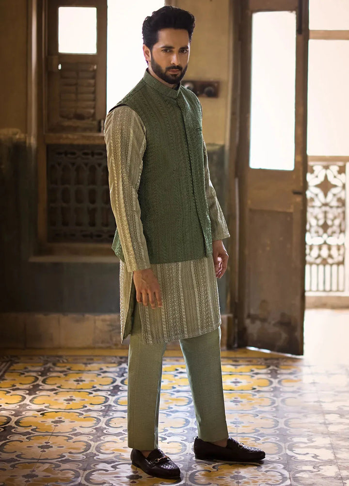 Jahan By Erum Khan Embroidered Men Organza Suit Unstitched 3 Piece EK24JV2 Sardar - Formals Collection