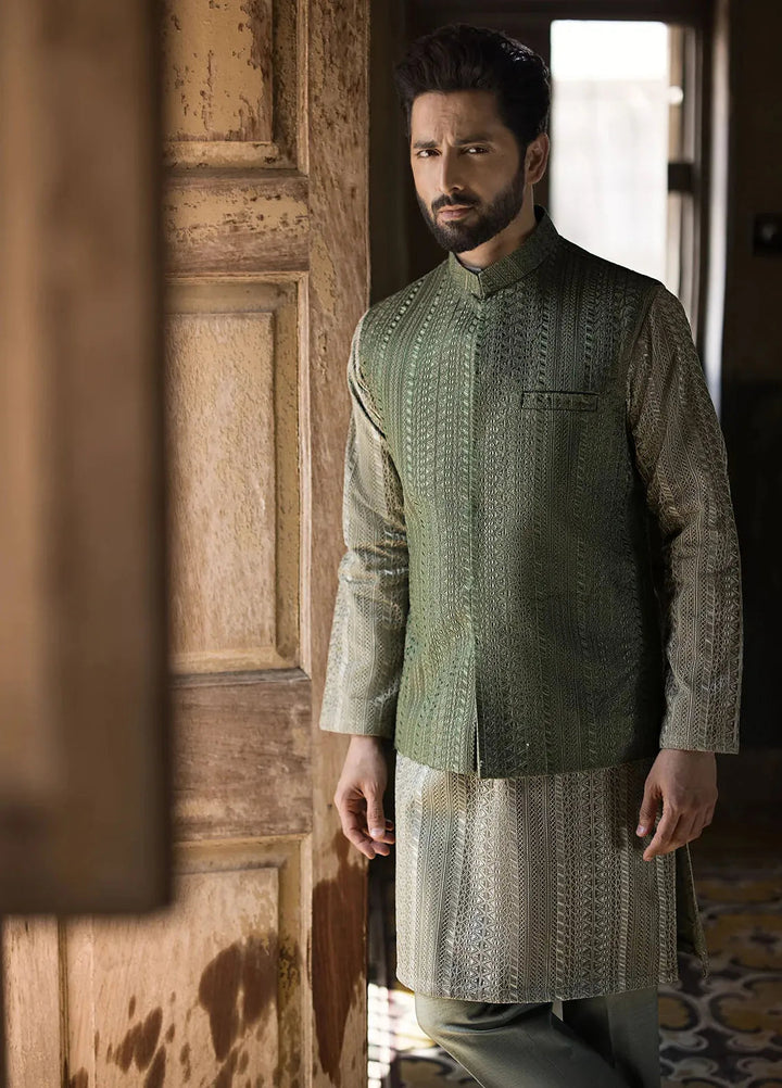 Jahan By Erum Khan Embroidered Men Organza Suit Unstitched 3 Piece EK24JV2 Sardar - Formals Collection