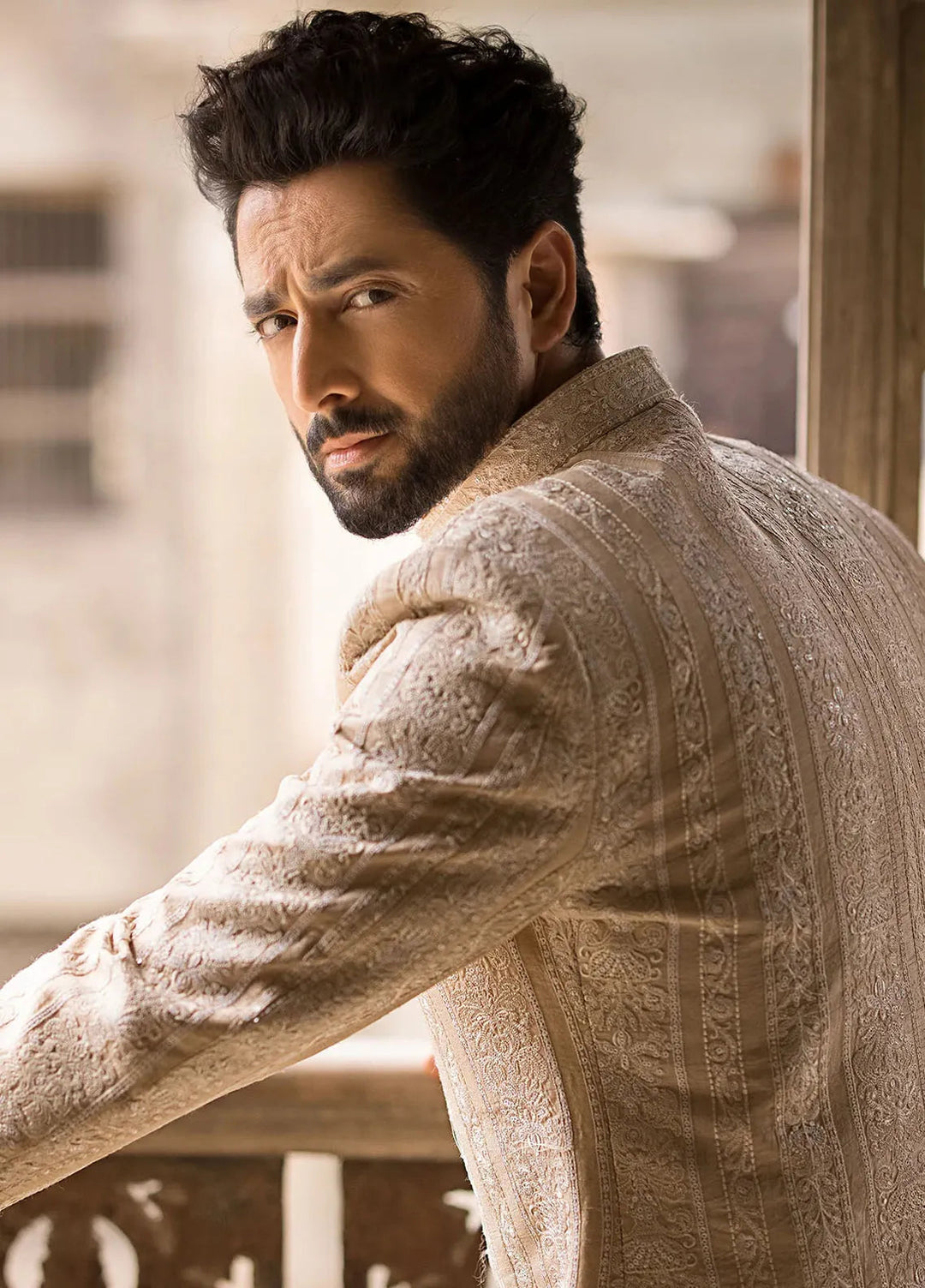 Jahan By Erum Khan Embroidered Men Raw Silk Suit Unstitched 3 Piece EK24JV2 Chand - Formals Collection