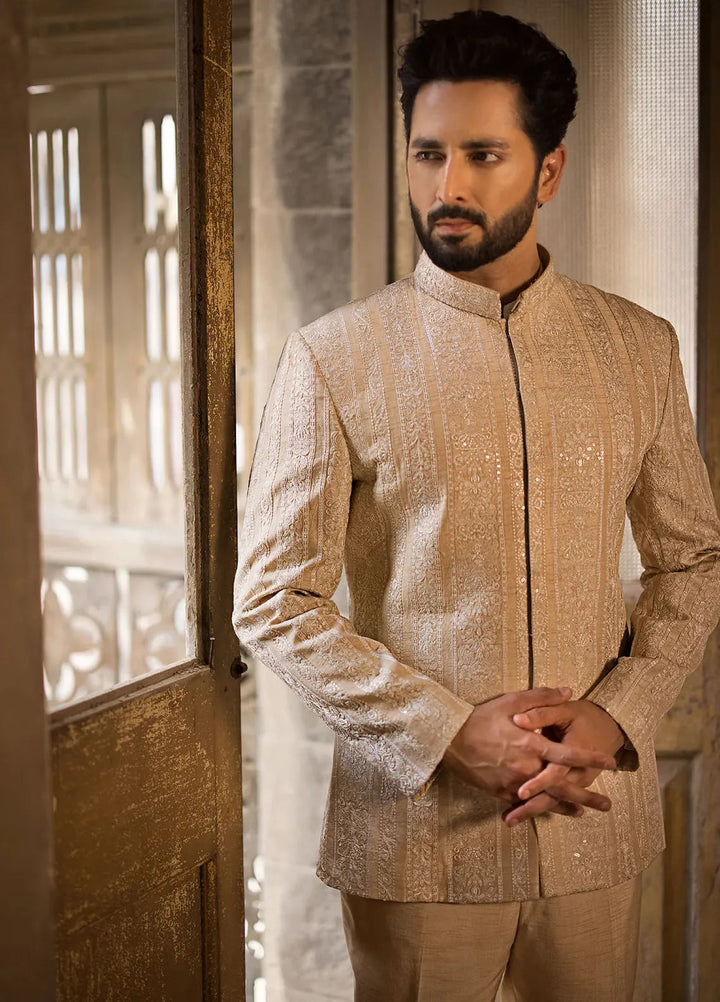 Jahan By Erum Khan Embroidered Men Raw Silk Suit Unstitched 3 Piece EK24JV2 Chand - Formals Collection