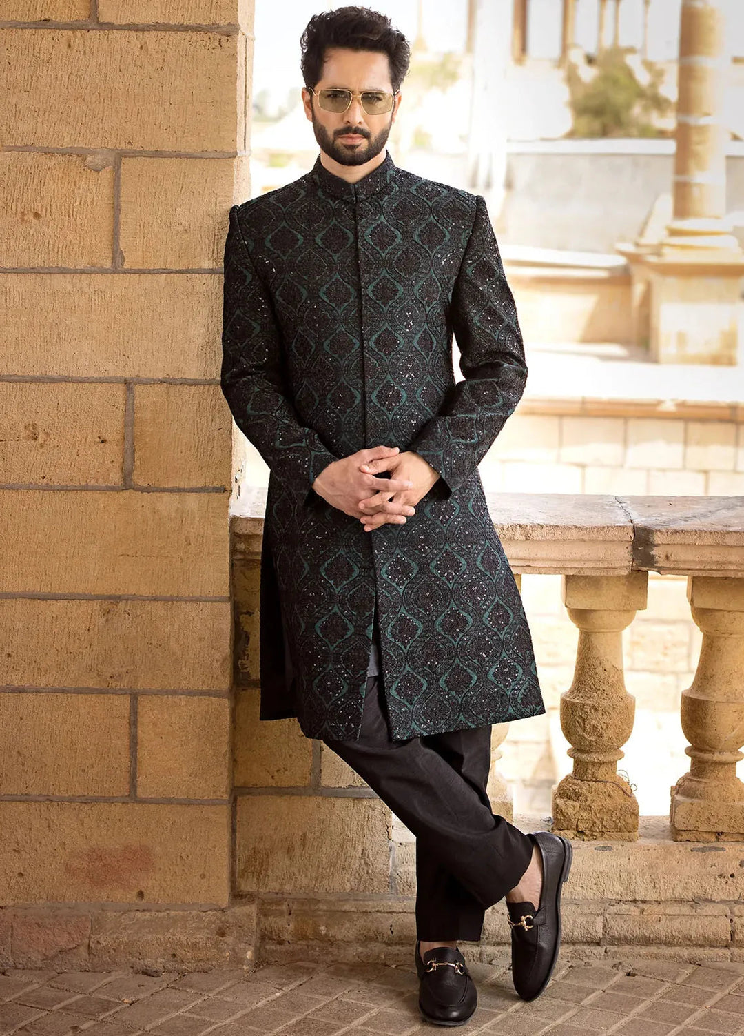 Jahan By Erum Khan Embroidered Men Raw Silk Suit Unstitched 3 Piece EK24JV2 Majnu - Formals Collection