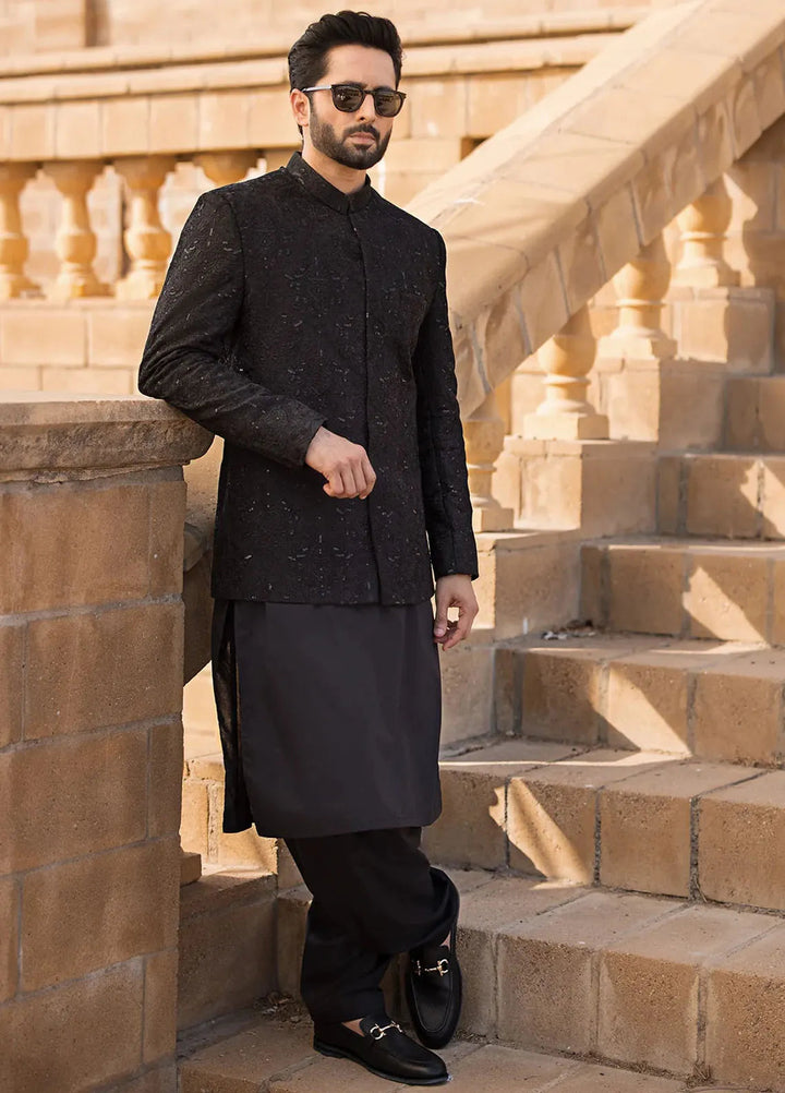 Jahan By Erum Khan Embroidered Men Raw Silk Suit Unstitched 3 Piece EK24JV2 Meer - Formals Collection