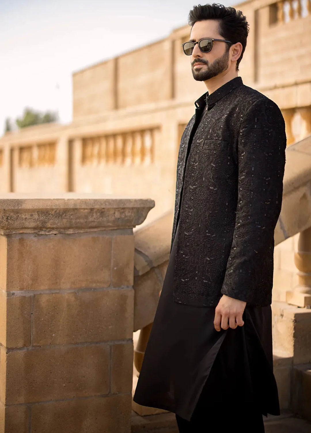 Jahan By Erum Khan Embroidered Men Raw Silk Suit Unstitched 3 Piece EK24JV2 Meer - Formals Collection