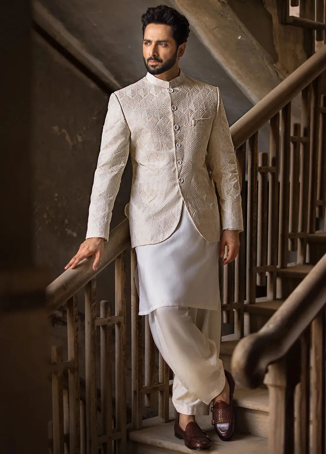Jahan By Erum Khan Embroidered Men Raw Silk Suit Unstitched 3 Piece EK24JV2 Salar - Formals Collection