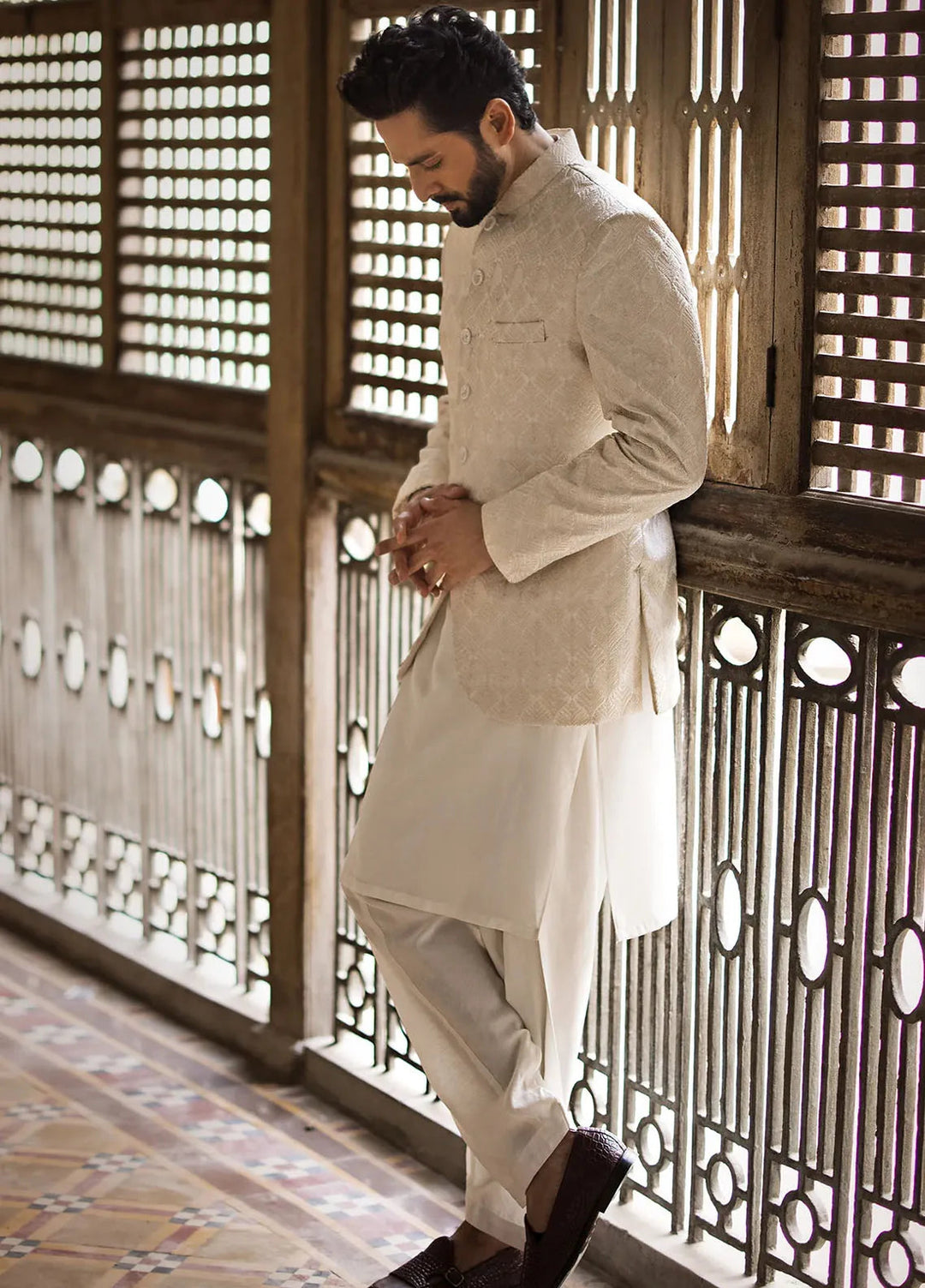 Jahan By Erum Khan Embroidered Men Raw Silk Suit Unstitched 3 Piece EK24JV2 Salar - Formals Collection