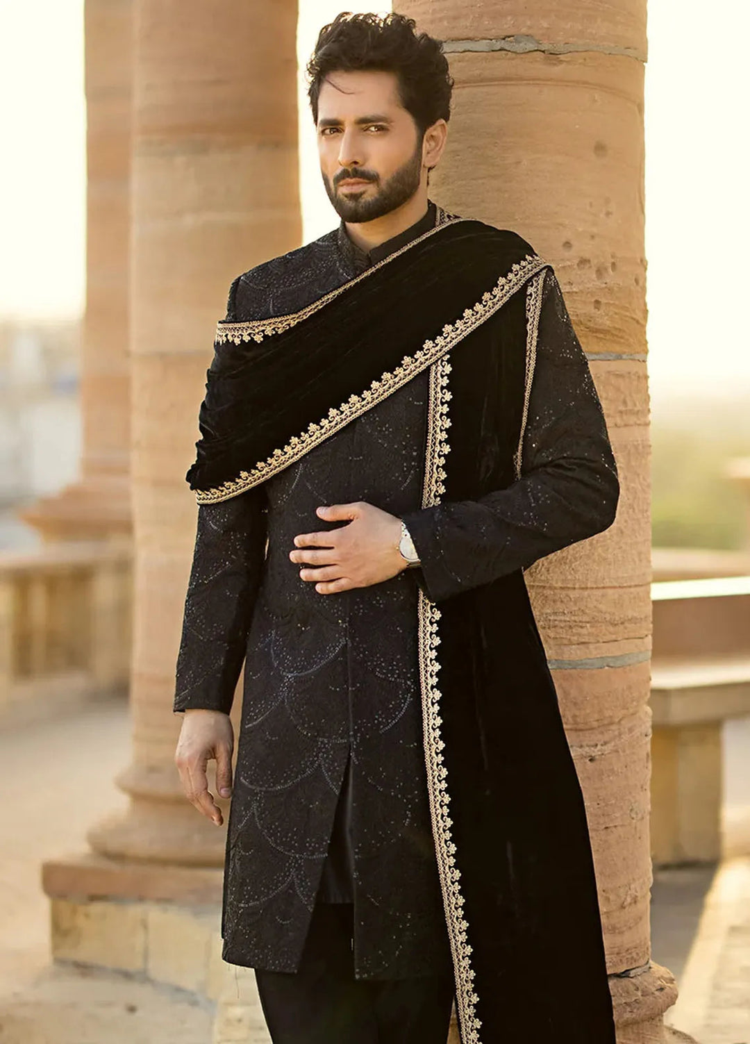 Jahan By Erum Khan Embroidered Men Raw Silk Suit Unstitched 3 Piece EK24JV2 Sultan - Formals Collection