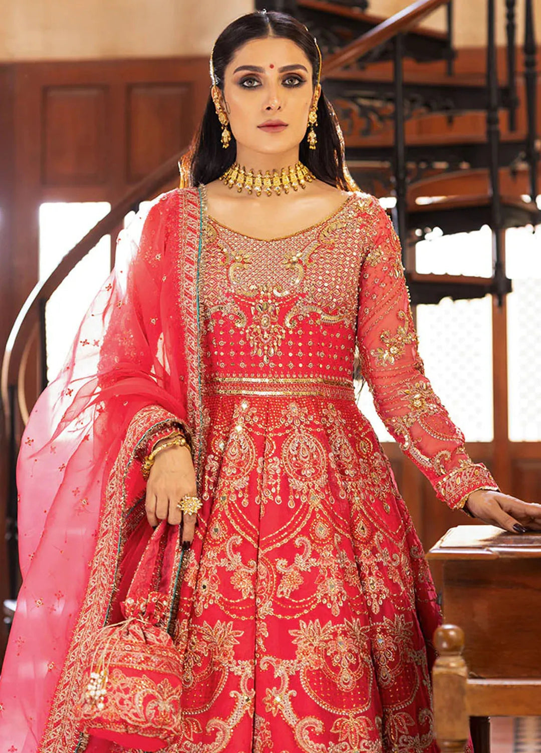 Jahan By Erum Khan Embroidered Organza Suit Unstitched 4 Piece Suit EK24JV1 Gulabo - Formals Collection