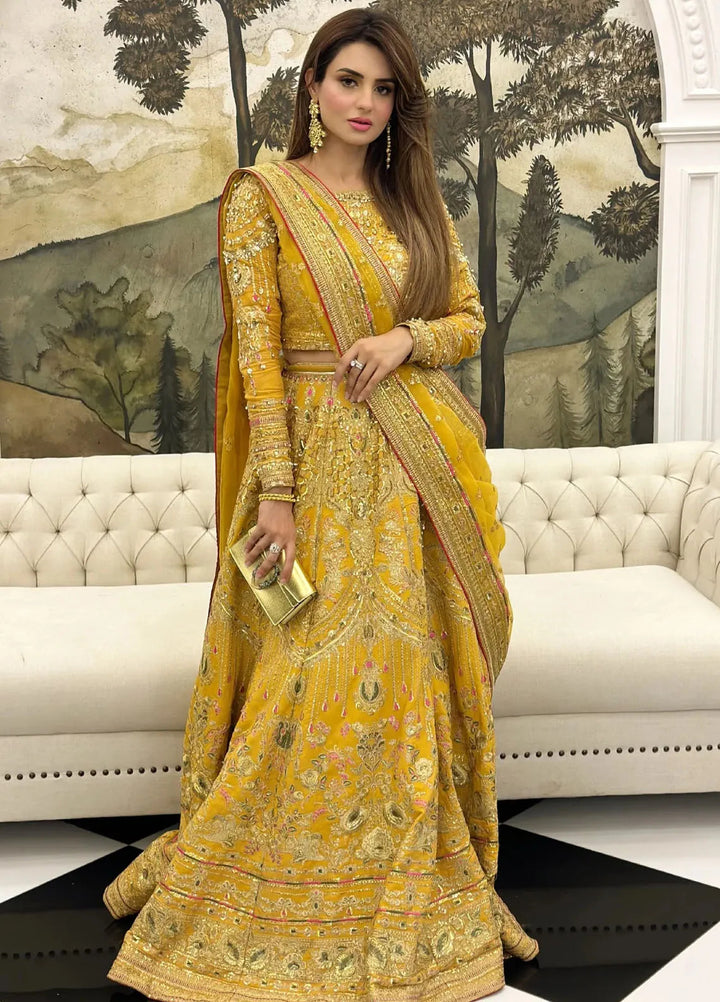 Jahan By Erum Khan Embroidered Raw Silk Suit Unstitched 3 Piece EK24JV2 Basanti - Formals Collection