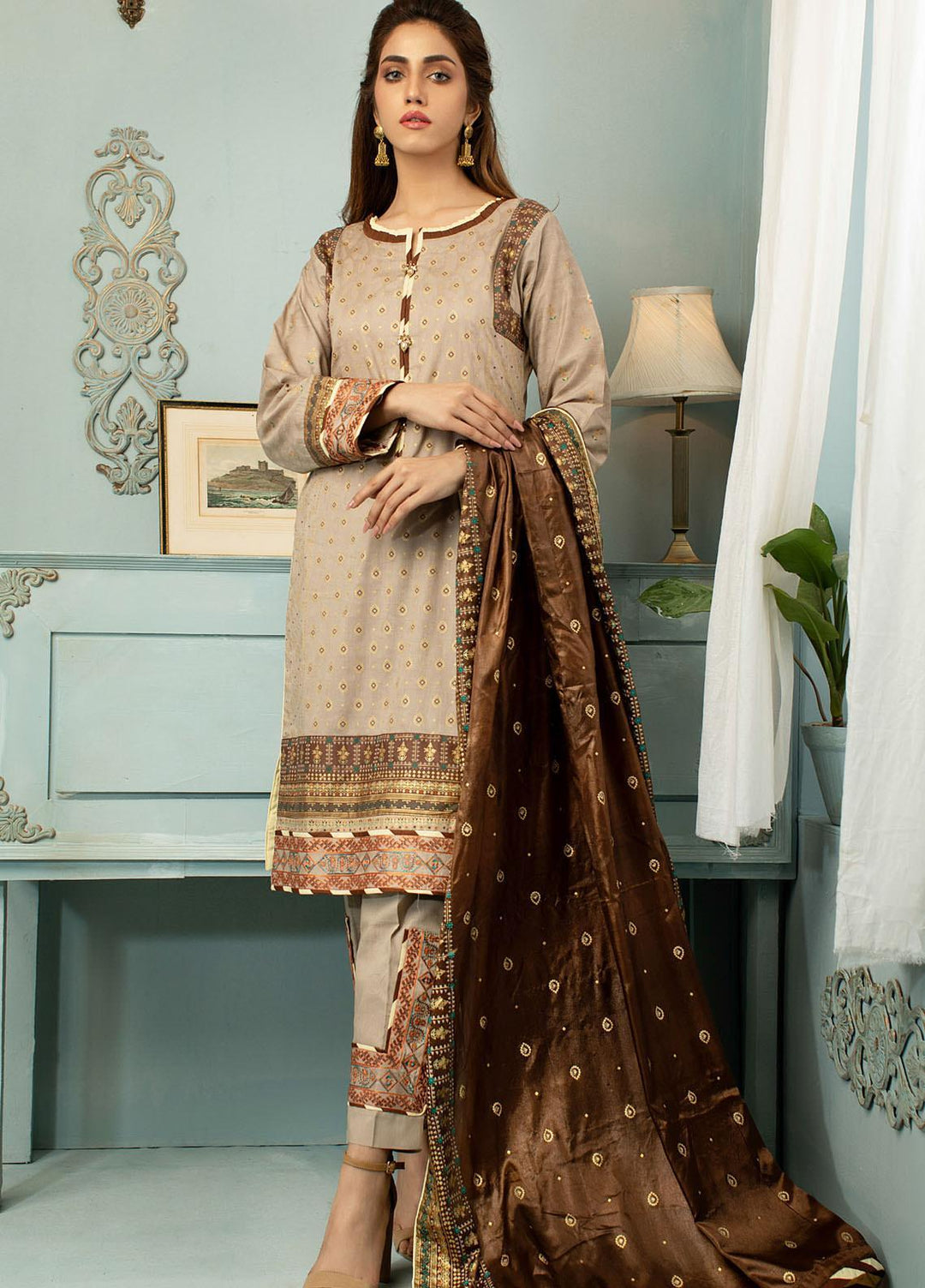 Jahan Casuals by AB Textiles Embroidered Lawn Suits Unstitched 3 Piece AB21JCL JC2-02 Marron - Summer Collection