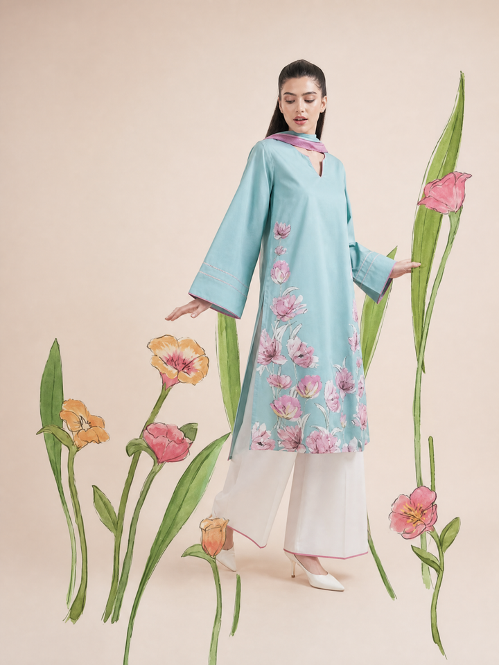 Ember Rose by Jahaan RTW Printed Lawn Silk 3 Piece Suit Saffora Casual Collection