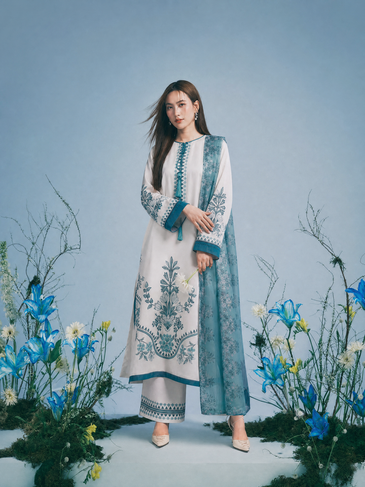 Hidden Garden by Jahaan RTW Printed Crepe 3 Piece Suit Sapphire Casual Collection
