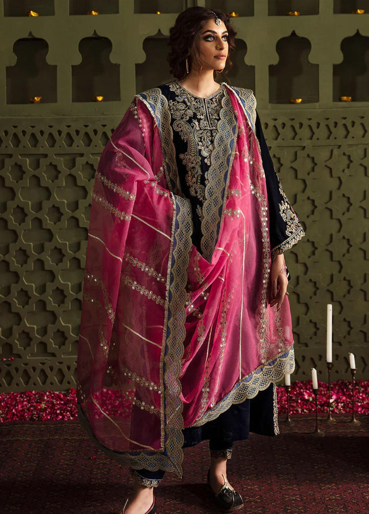 JahanAra By Baroque Embroidered Velvet Suits Unstitched 3 Piece BQ23JA UF-463 - Luxury Collection