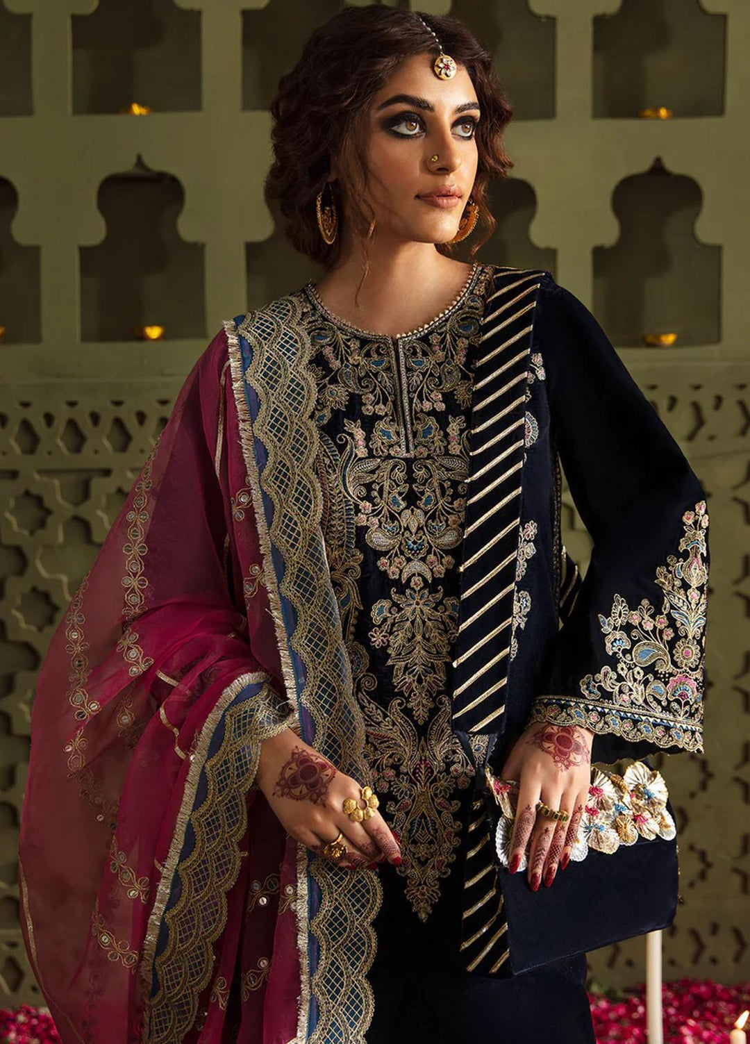 JahanAra By Baroque Embroidered Velvet Suits Unstitched 3 Piece BQ23JA UF-463 - Luxury Collection
