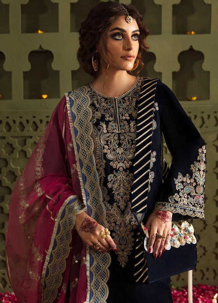 JahanAra By Baroque Embroidered Velvet Suits Unstitched 3 Piece BQ23JA UF-463 - Luxury Collection