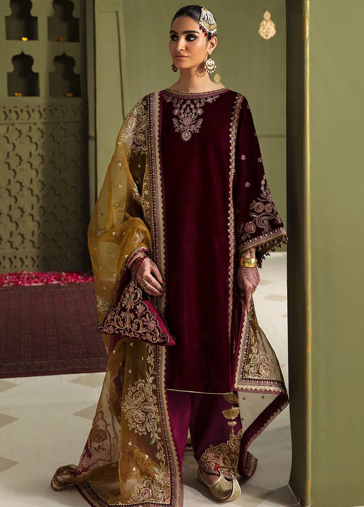 JahanAra By Baroque Embroidered Velvet Suits Unstitched 3 Piece BQ23JA UF-465 - Luxury Collection
