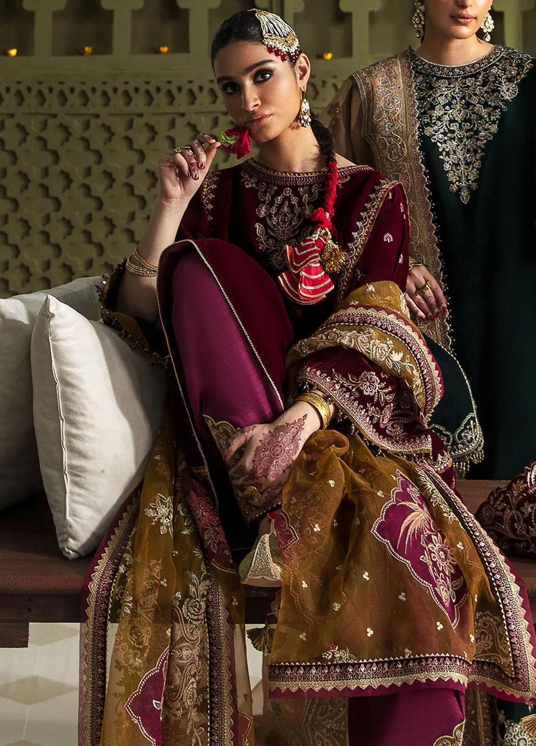 JahanAra By Baroque Embroidered Velvet Suits Unstitched 3 Piece BQ23JA UF-465 - Luxury Collection