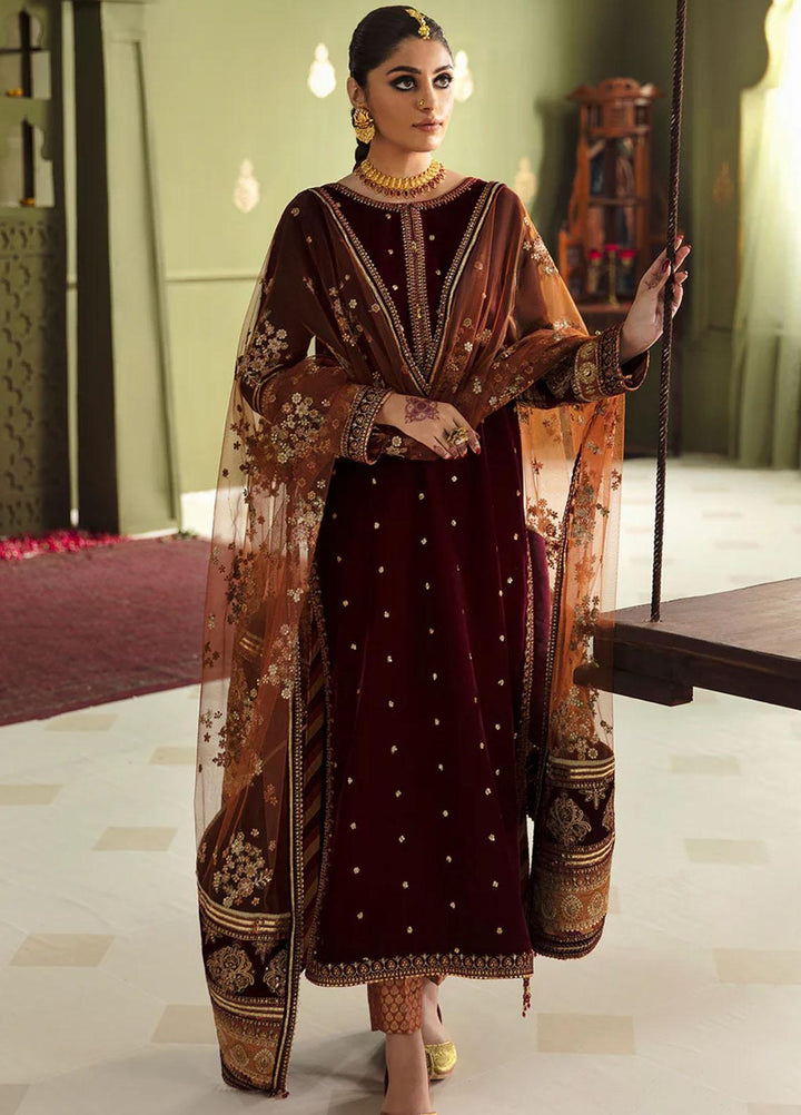 JahanAra By Baroque Embroidered Velvet Suits Unstitched 3 Piece BQ23JA UF-466 - Luxury Collection