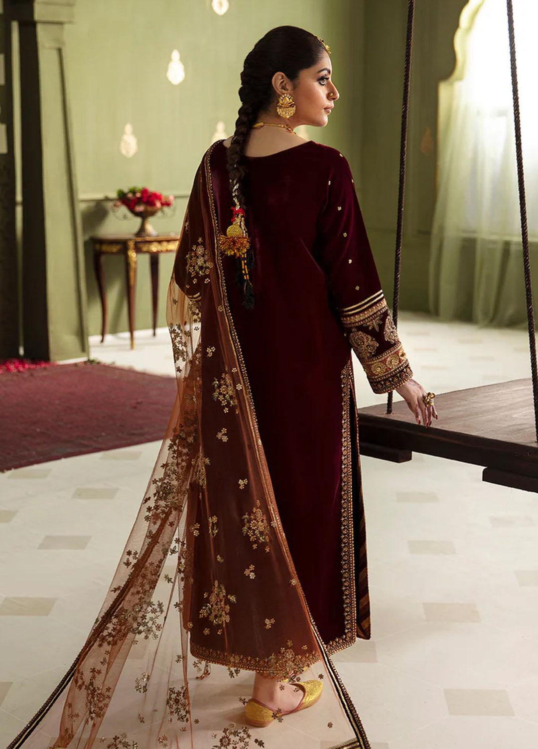 JahanAra By Baroque Embroidered Velvet Suits Unstitched 3 Piece BQ23JA UF-466 - Luxury Collection