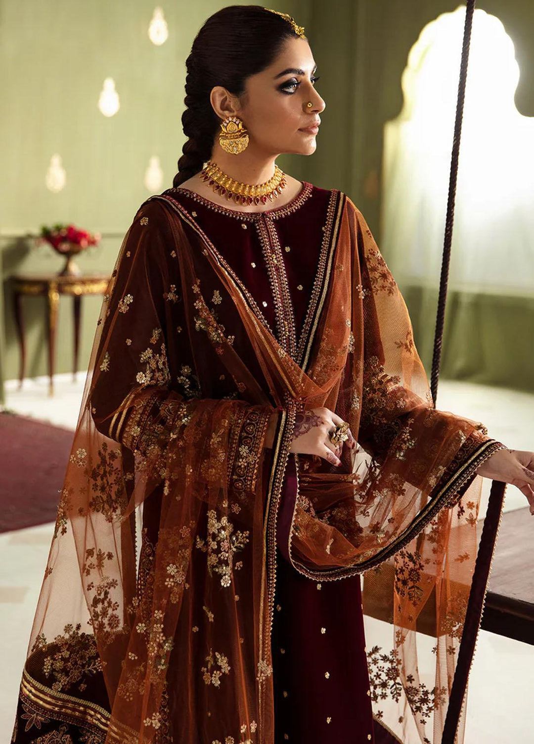 JahanAra By Baroque Embroidered Velvet Suits Unstitched 3 Piece BQ23JA UF-466 - Luxury Collection