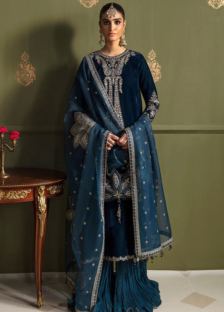 JahanAra By Baroque Embroidered Velvet Suits Unstitched 3 Piece BQ23JA UF-467 - Luxury Collection