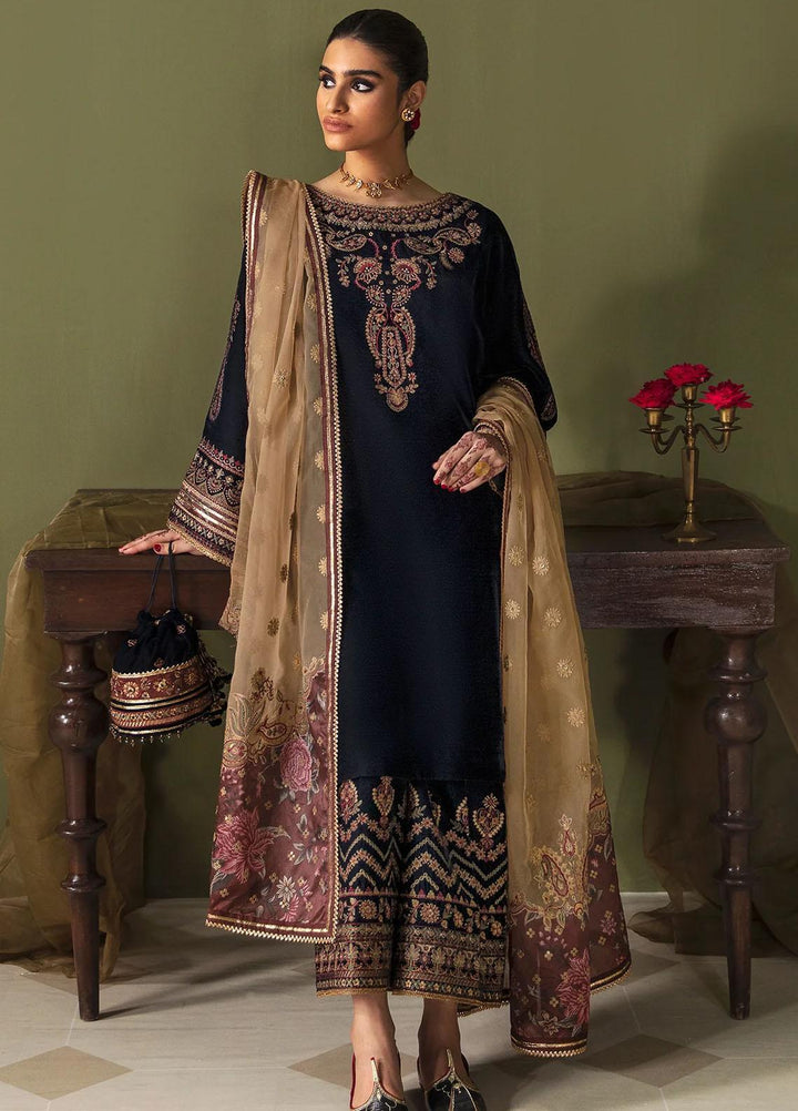 JahanAra By Baroque Embroidered Velvet Suits Unstitched 3 Piece BQ23JA UF-469 - Luxury Collection