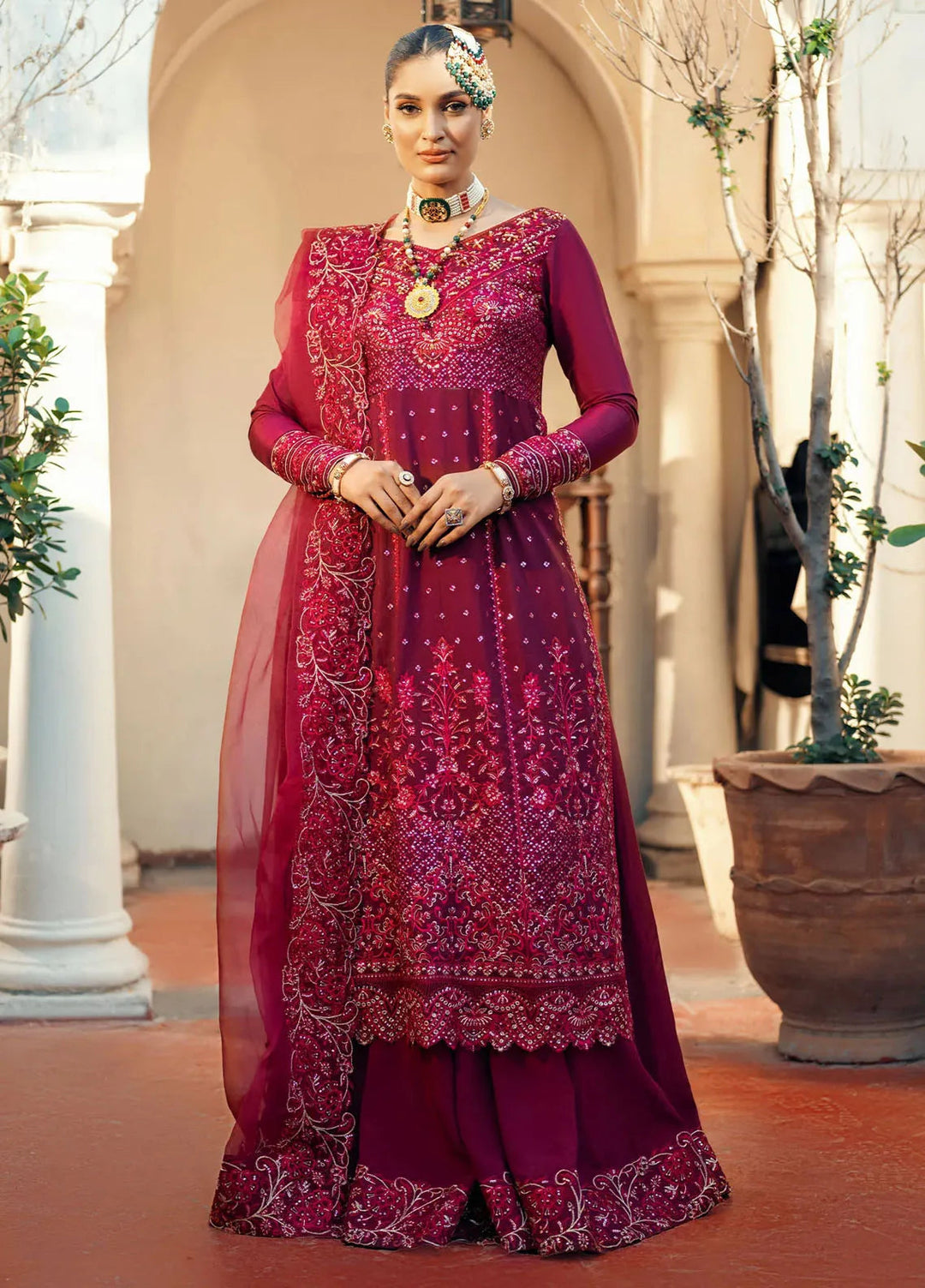 Jamnii Pret Embroidered Chiffon 3 Piece Suit Ishaq-E-Laal
