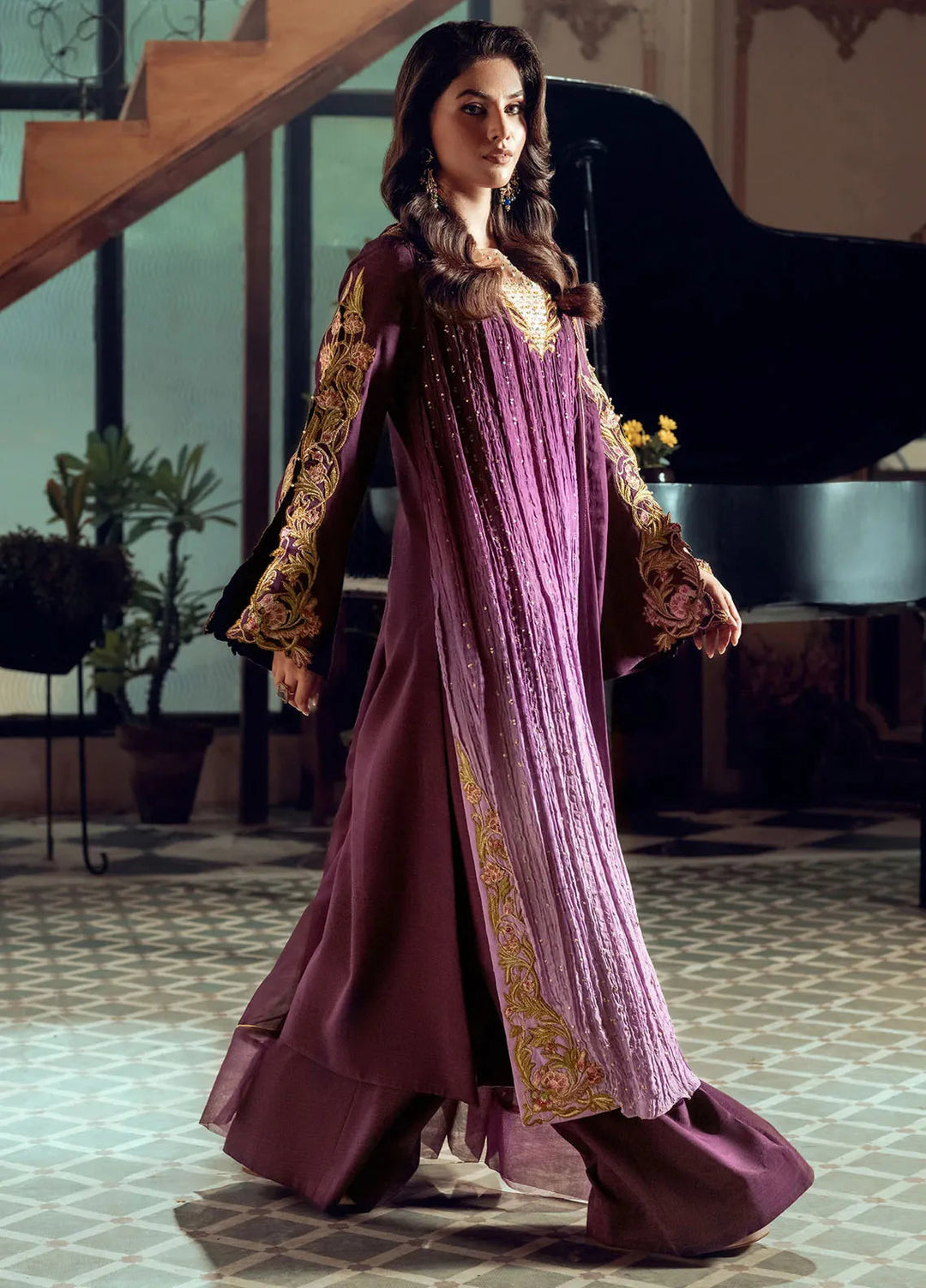 Jamnii Pret Embroidered Chiffon 3 Piece Suit Mystic Mauve