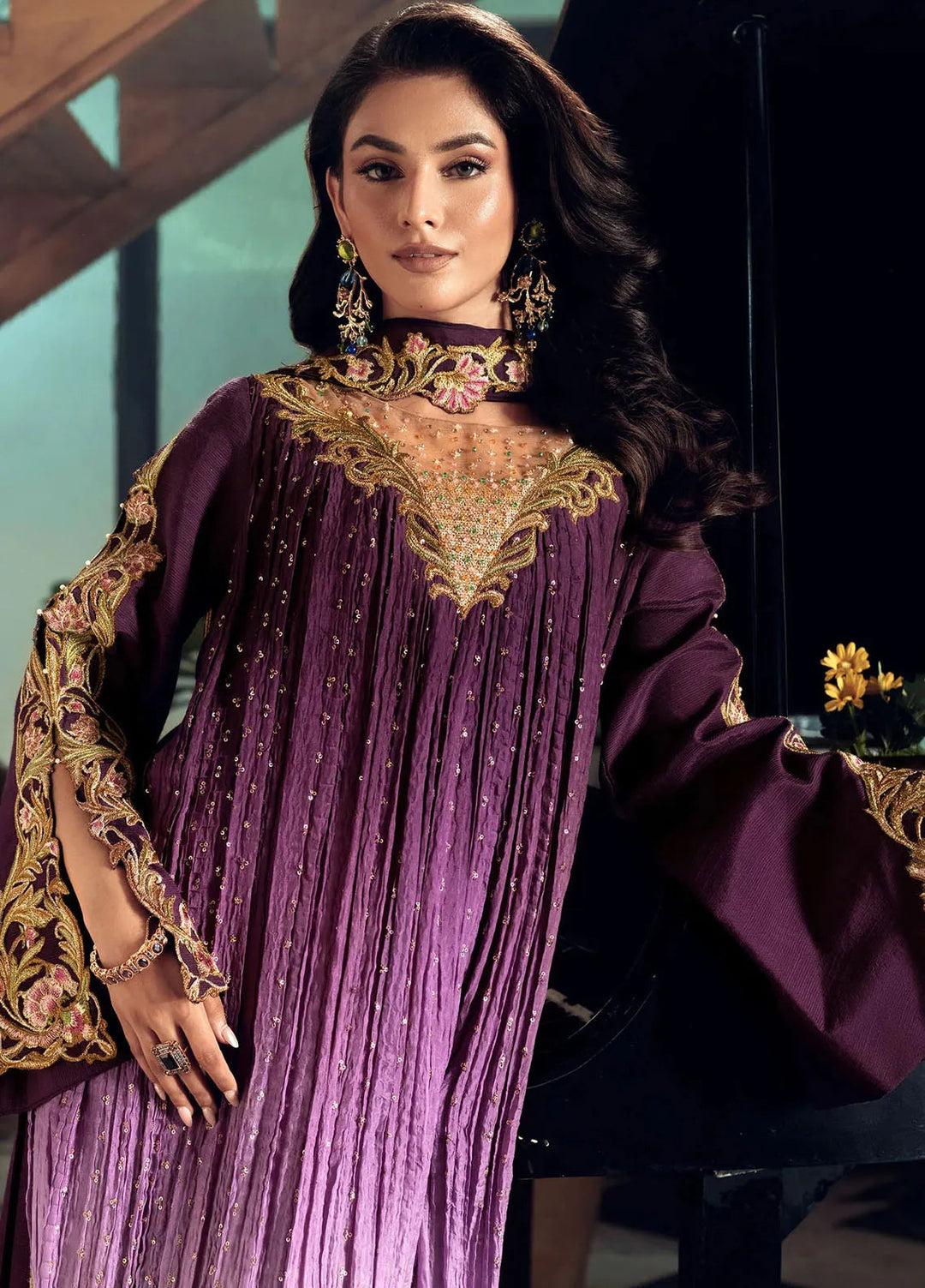 Jamnii Pret Embroidered Chiffon 3 Piece Suit Mystic Mauve