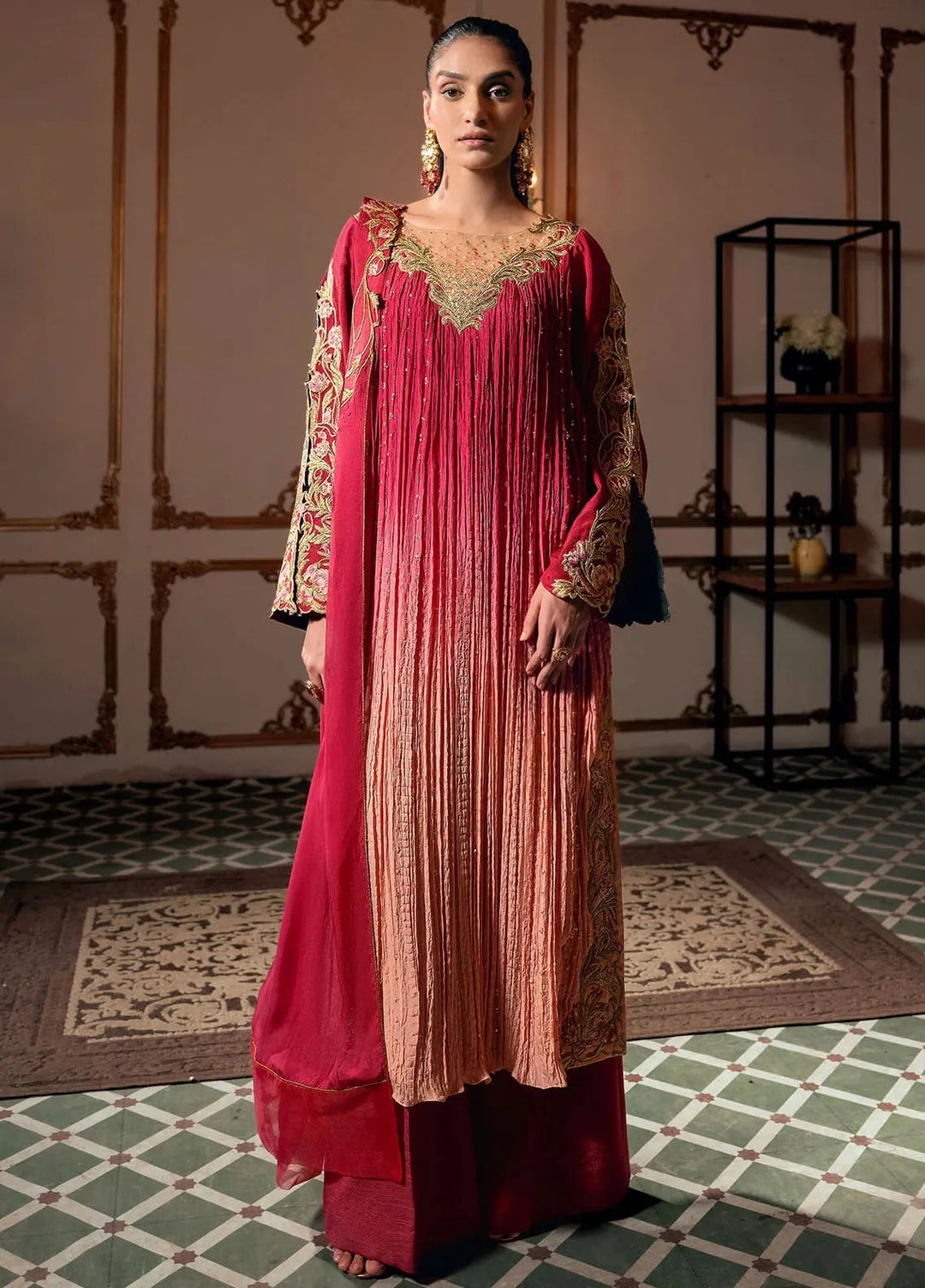 Jamnii Pret Embroidered Chiffon 3 Piece Suit Mystic Rose