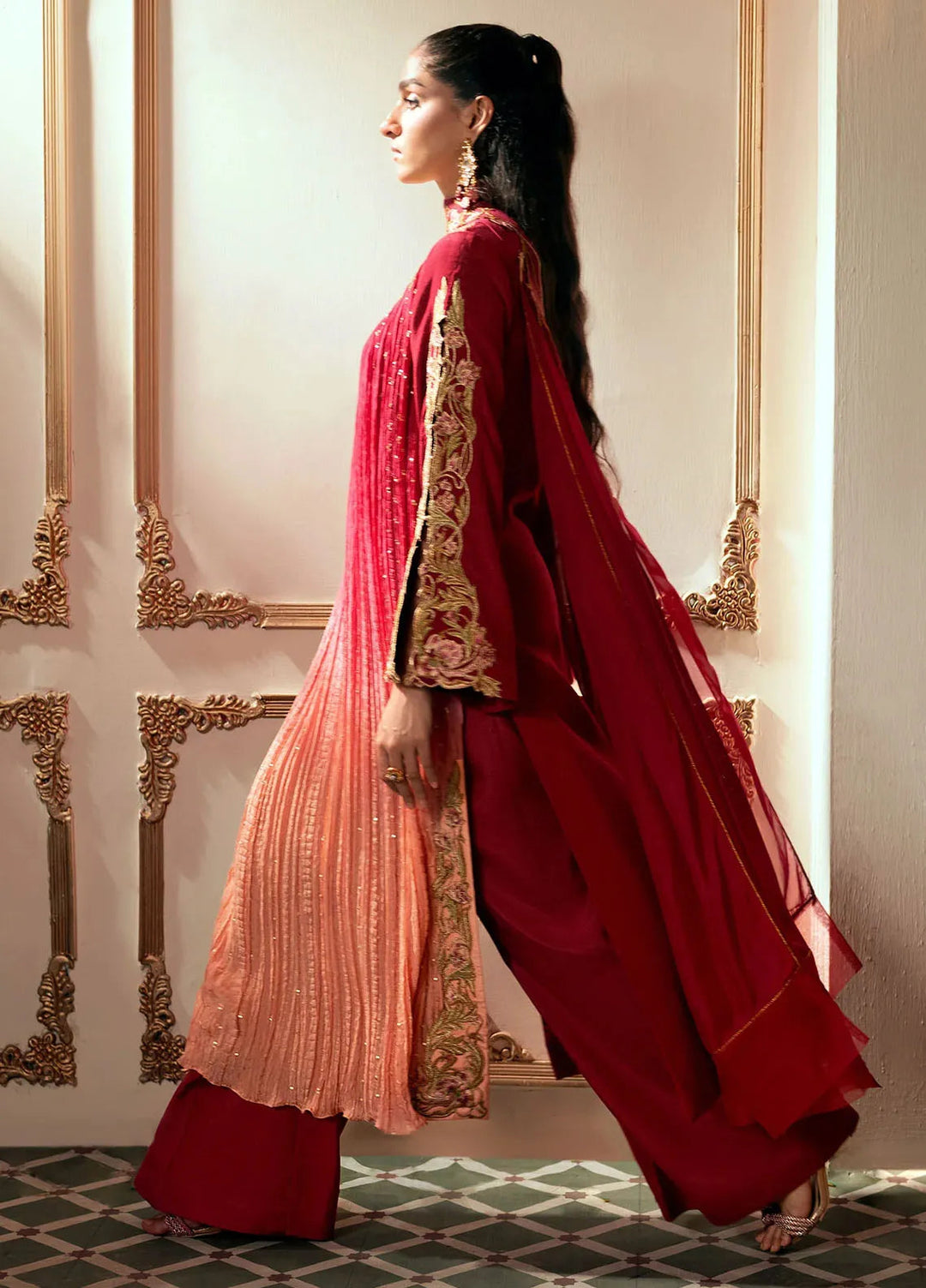 Jamnii Pret Embroidered Chiffon 3 Piece Suit Mystic Rose