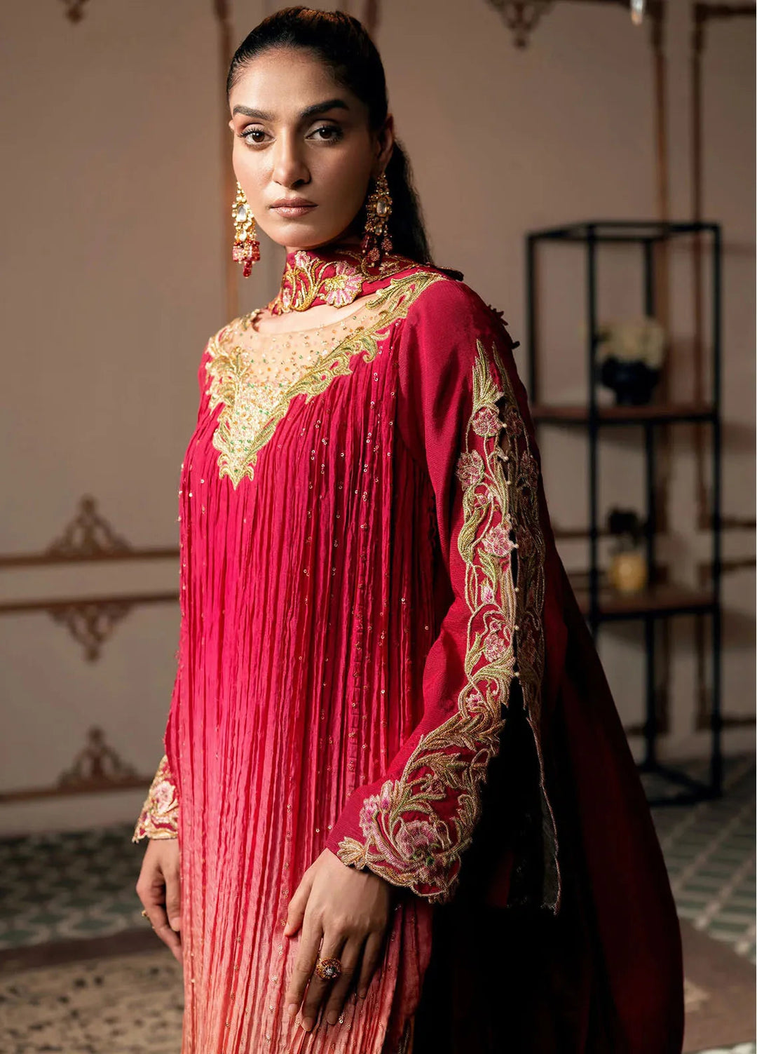 Jamnii Pret Embroidered Chiffon 3 Piece Suit Mystic Rose