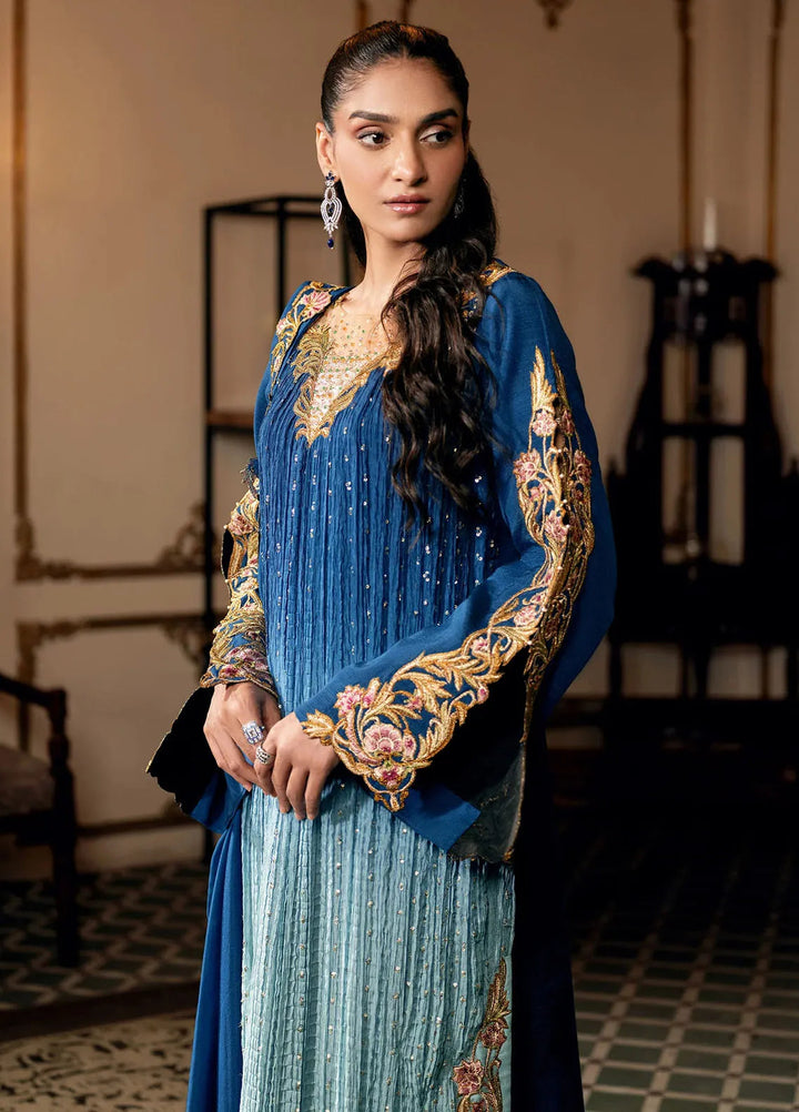 Jamnii Pret Embroidered Chiffon 3 Piece Suit Sapphire Skies