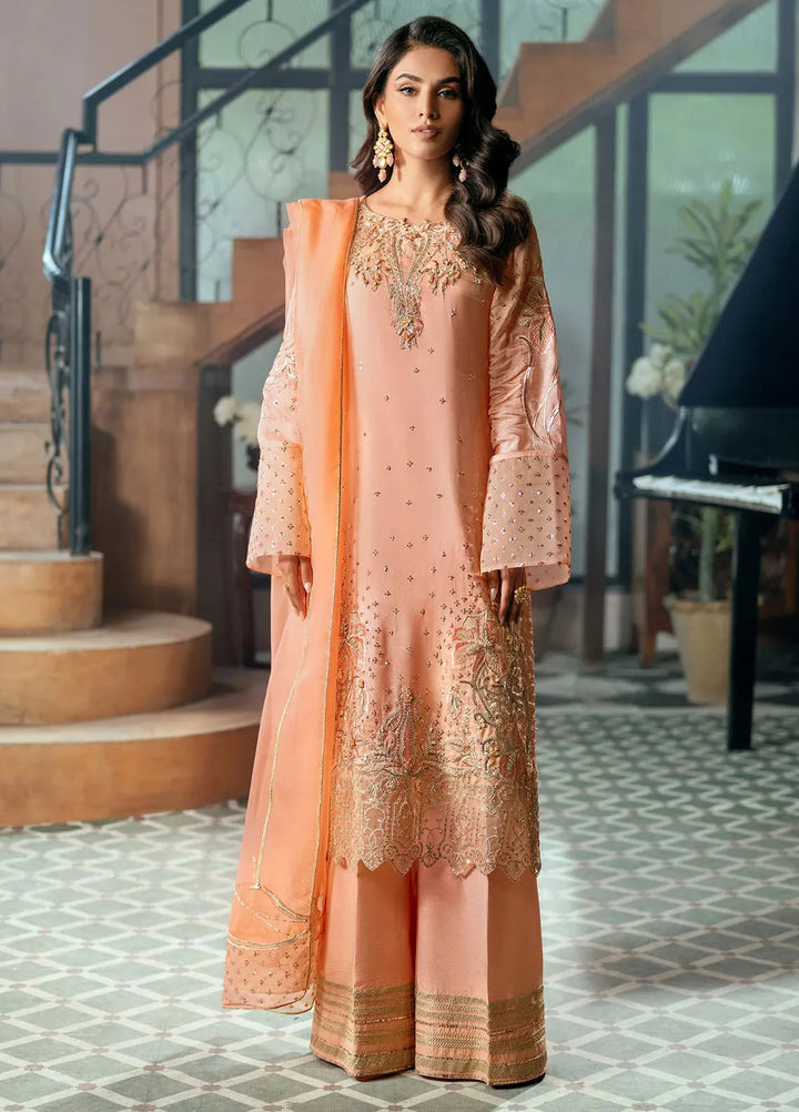 Jamnii Pret Embroidered Chiffon Silk 3 Piece Suit Coral Charm