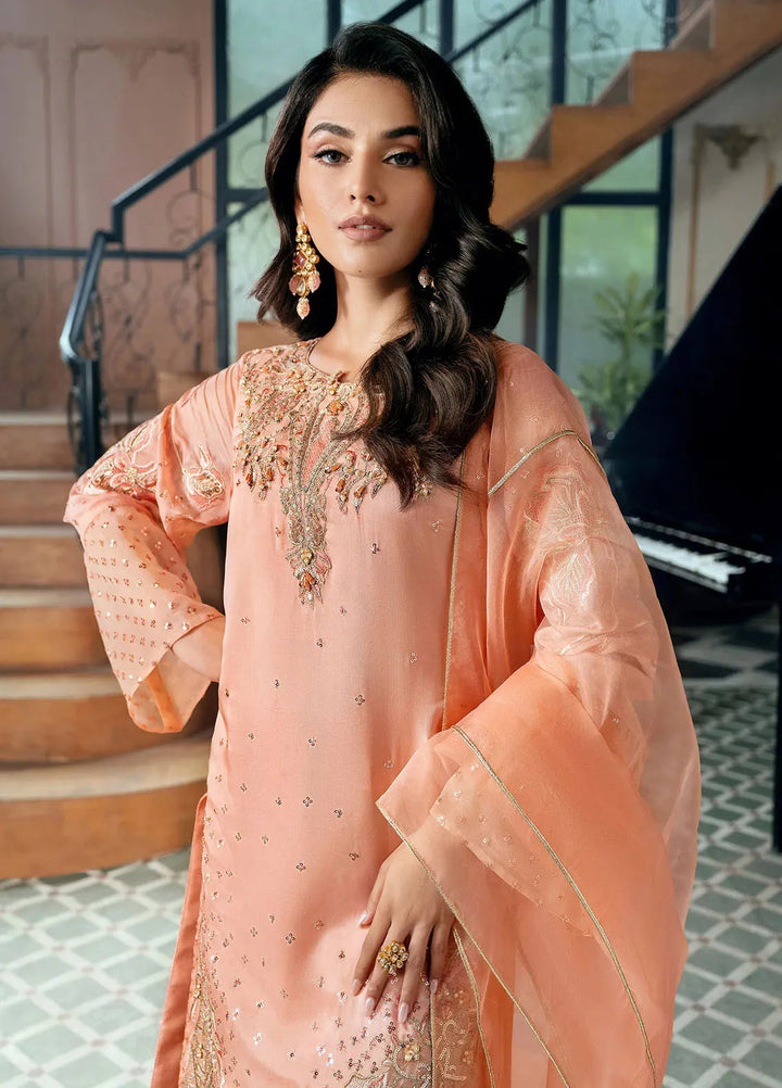Jamnii Pret Embroidered Chiffon Silk 3 Piece Suit Coral Charm
