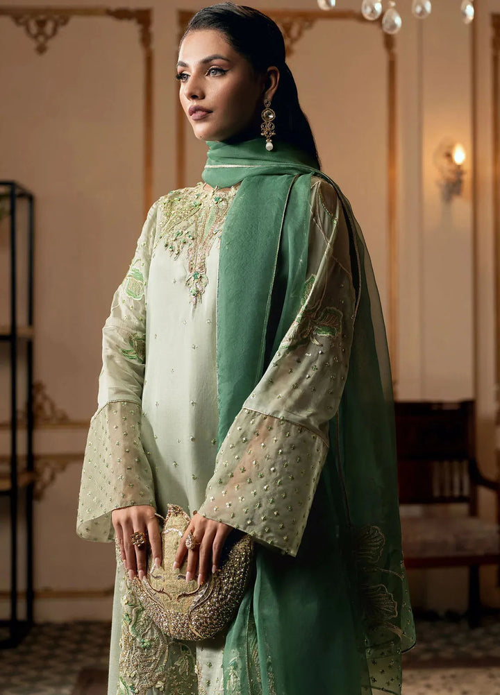 Jamnii Pret Embroidered Chiffon Silk 3 Piece Suit Emerald Glow